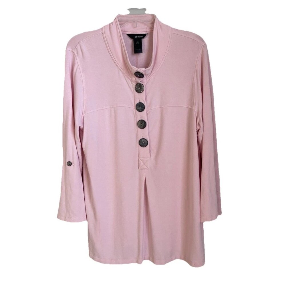 Ali Miles Pink Roll Tab Sleeve Tunic Large Button Detail Artsy Art